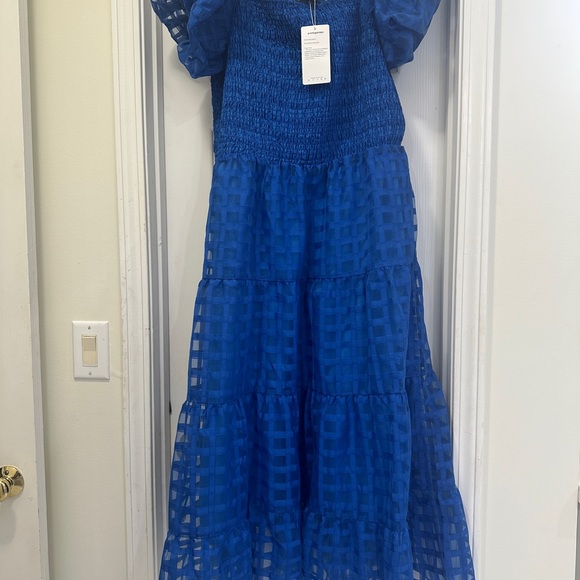 Chic Blue Smocked Dress with Flutter Sleeves - Picture 2 of 3